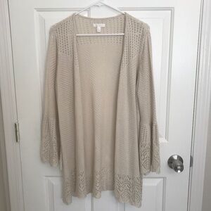 LC Lauren Conrad Open Knit Pointelle Bell Sleeve Cardigan Size XL Cream
